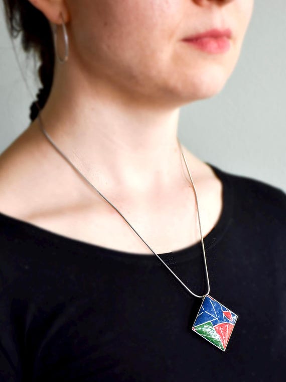 Washi Paper Geometric Brooch Pendant