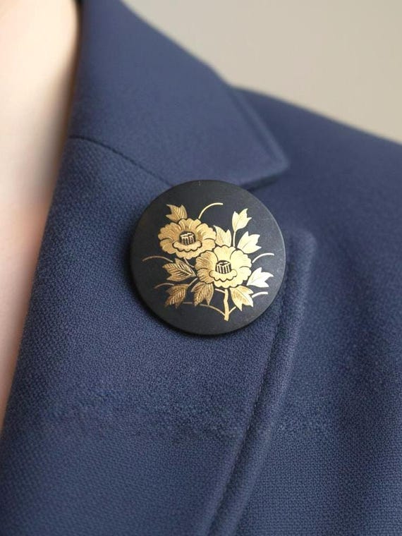 Damascene Peony Pendant Necklace Brooch
