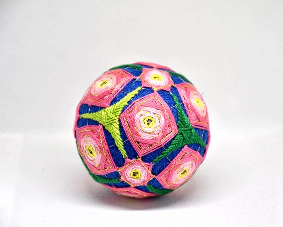 Japanese Temari Ball Pink & Green Geometric