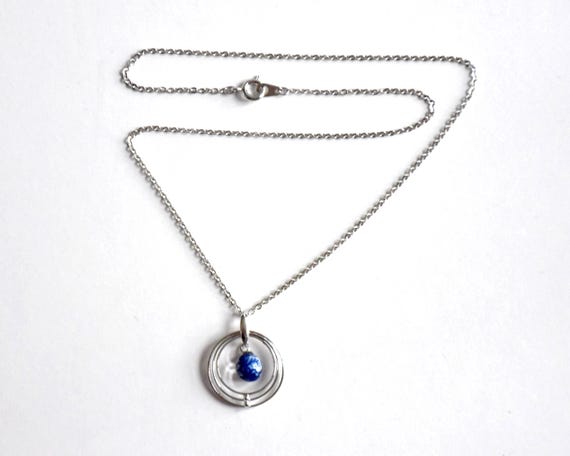 Kiyomizu-yaki Blue Floral Pendant Necklace showing clasp and full chain length