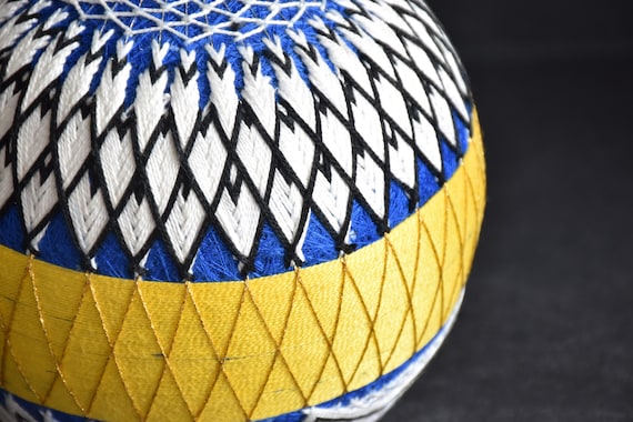 Huge Japanese Temari Ball Black & White Geometric Design