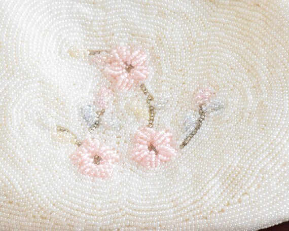 Japanese Floral Beaded Clutch Bag close-up of the beadwork details on the back side of the bag