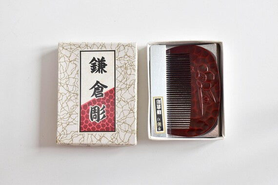 Kamakura-Bori Plum Blossom Comb handcrafted Japanese lacquerware hair comb with wooden box