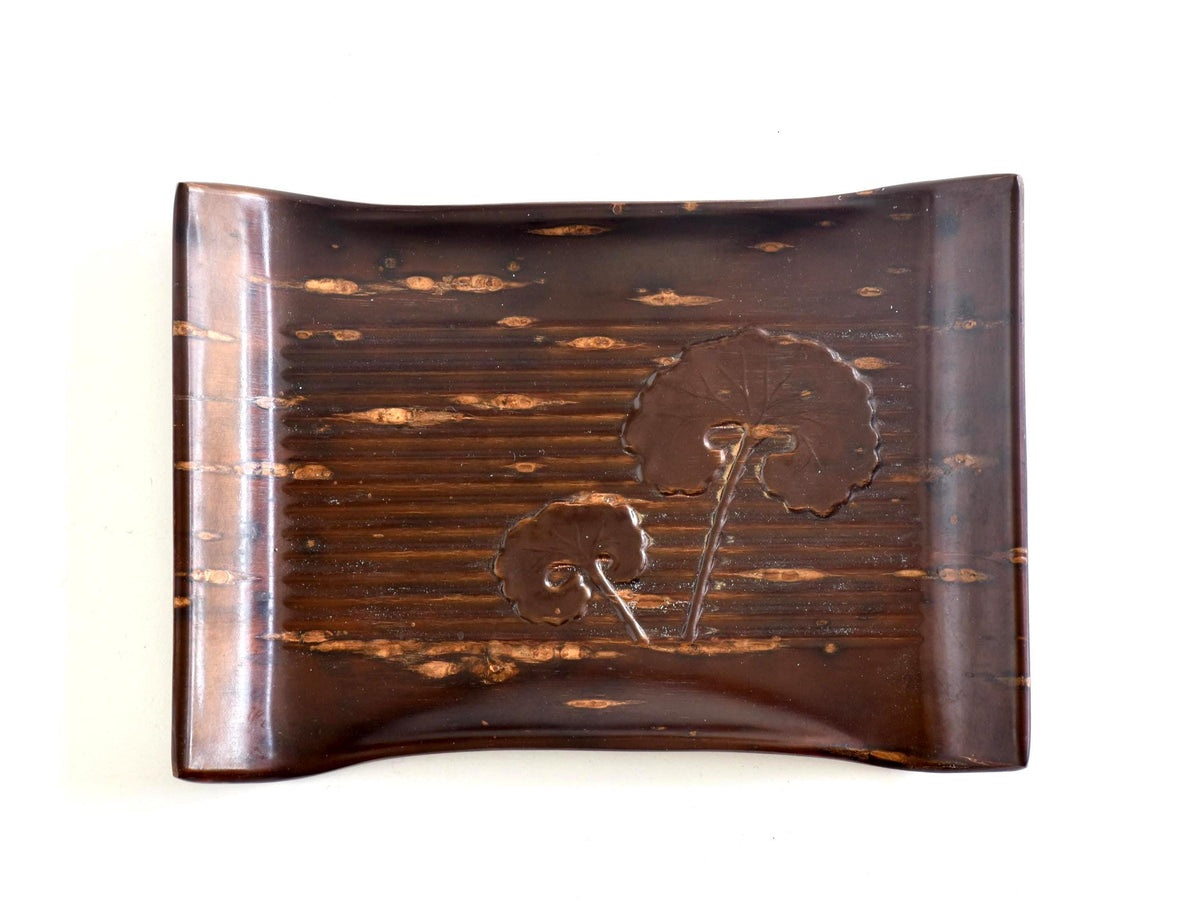 Kabazaiku Cherry Bark Plates Ginkgo Motif Serving Tray displayed horizontally with cherry bark texture