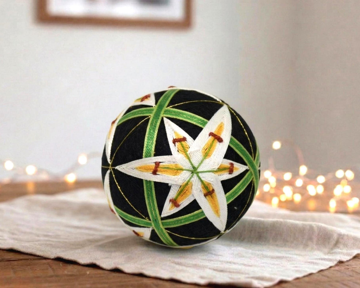 Hand-Embroidered Japanese Temari Ball Folk Art table scatters in vibrant colourful threads