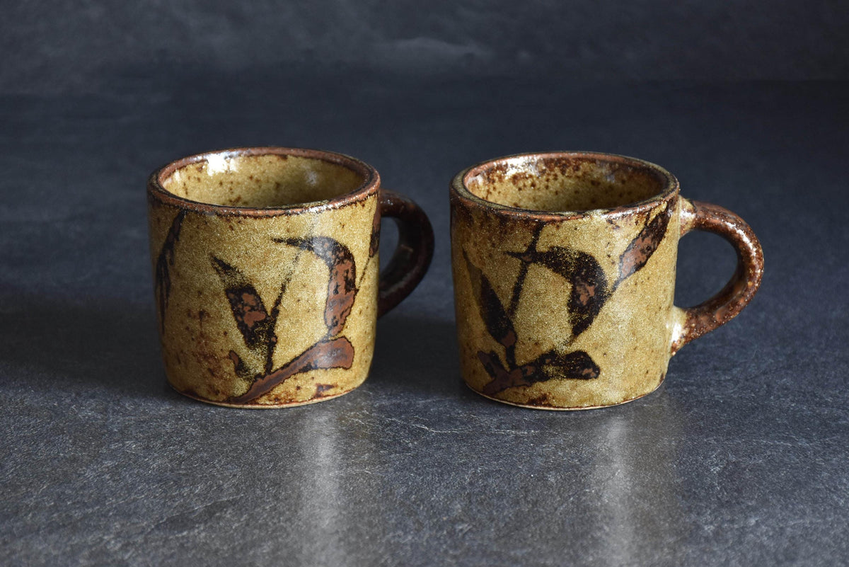 Karatsu-Yaki Coffee Cups Iron-Brown Branch Motif japanese ceramic tableware