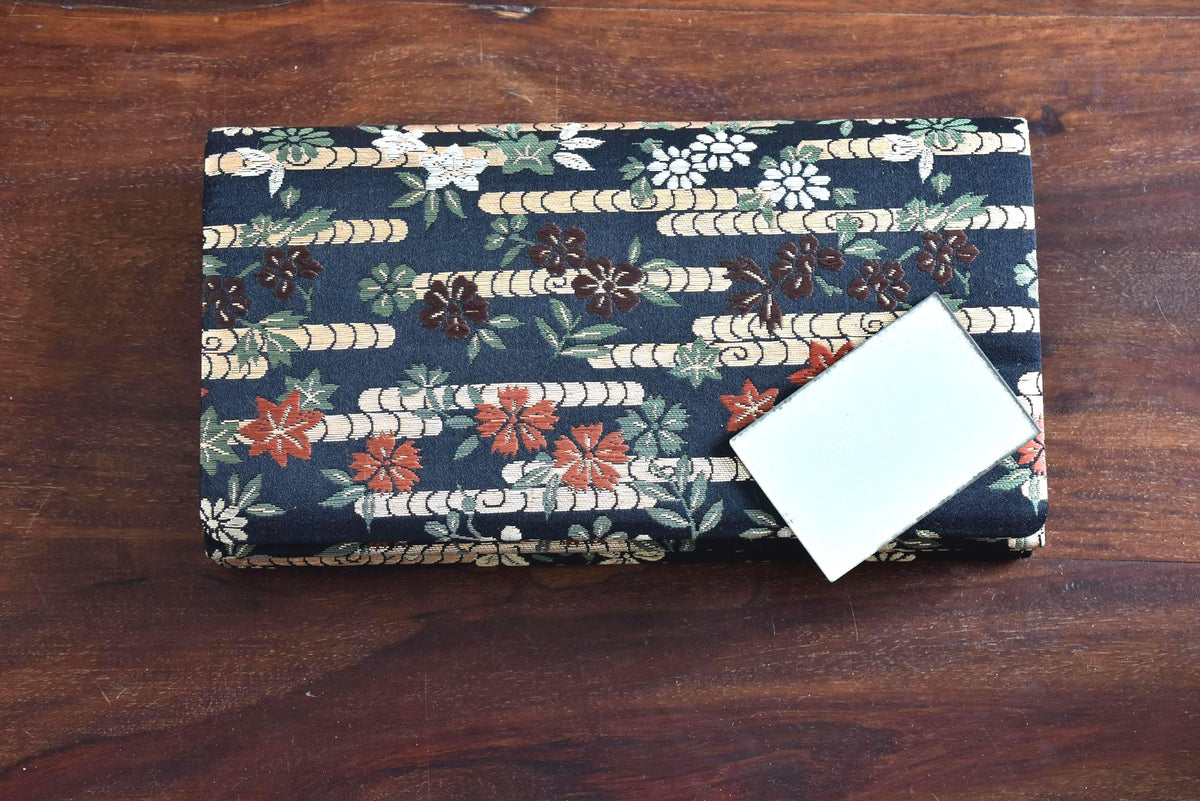 Japanese Clutch Maple Leaf And Floral Brocade bag with matching mirror