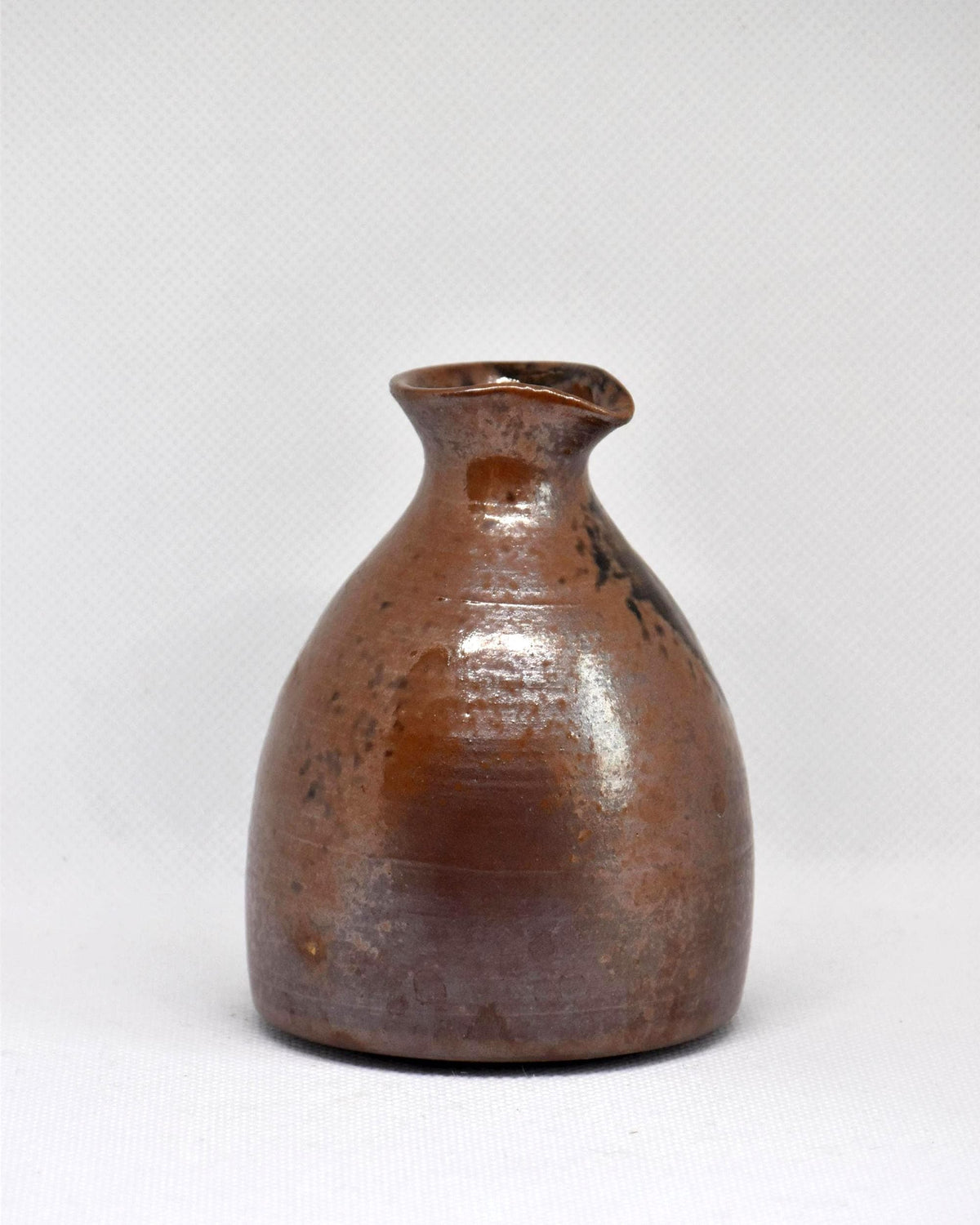 Bizen Style Stoneware Tokkuri showing side view with rustic finish