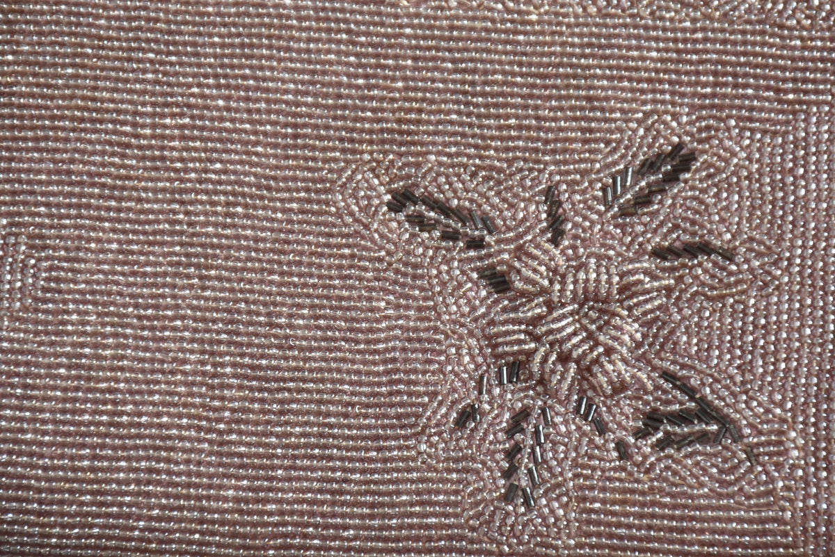 Japanese Floral Beaded Clutch In Lavender extreme close-up of the uniform glass seed beads