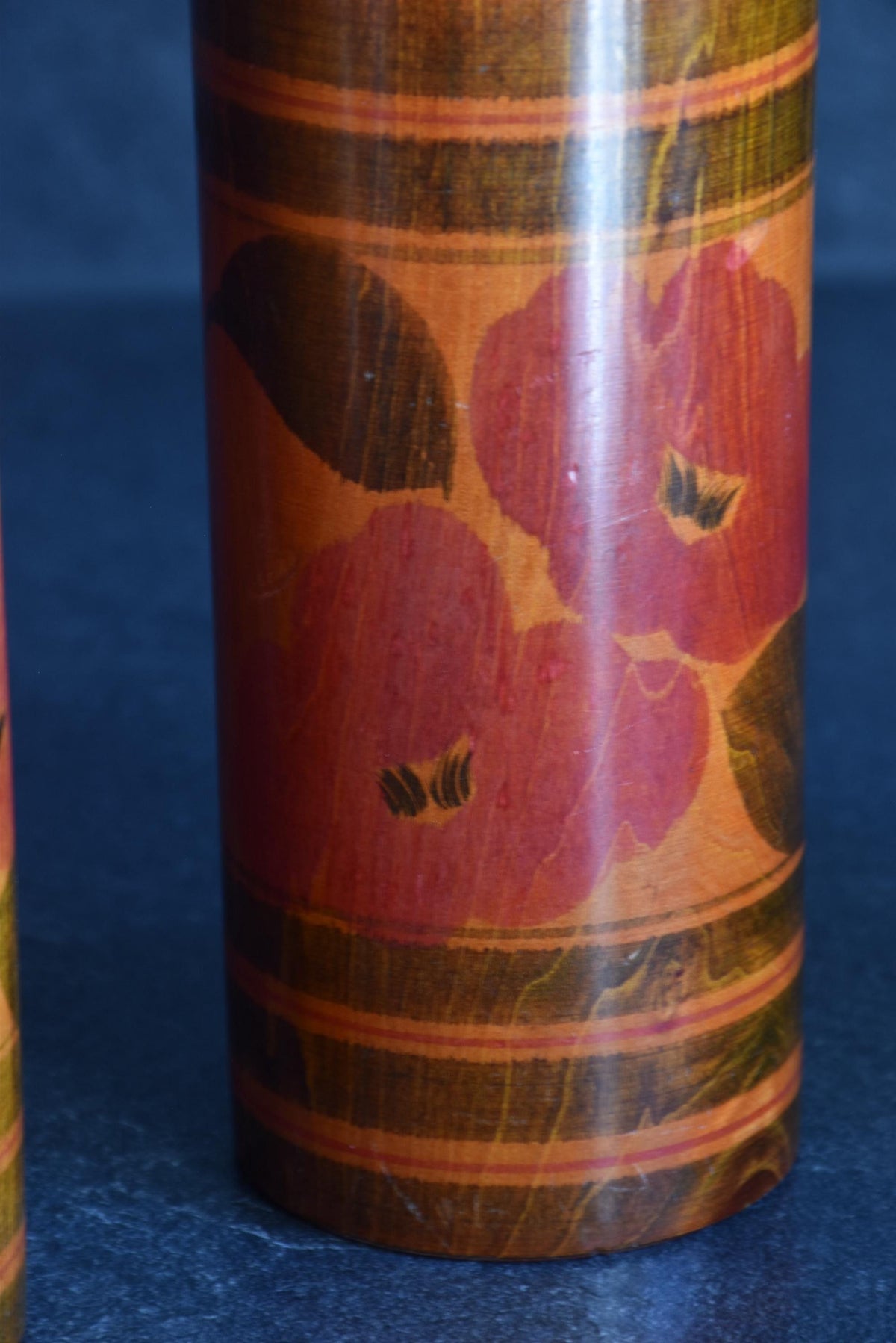 Noboru kokeshi dolls pattern detail of red camellia blossoms