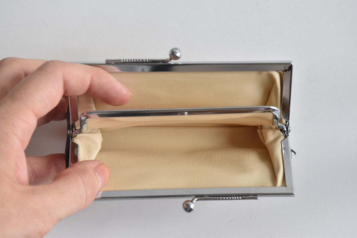 Nishijin-Ori Silk Gamaguchi Coin Purse showing inside compartments