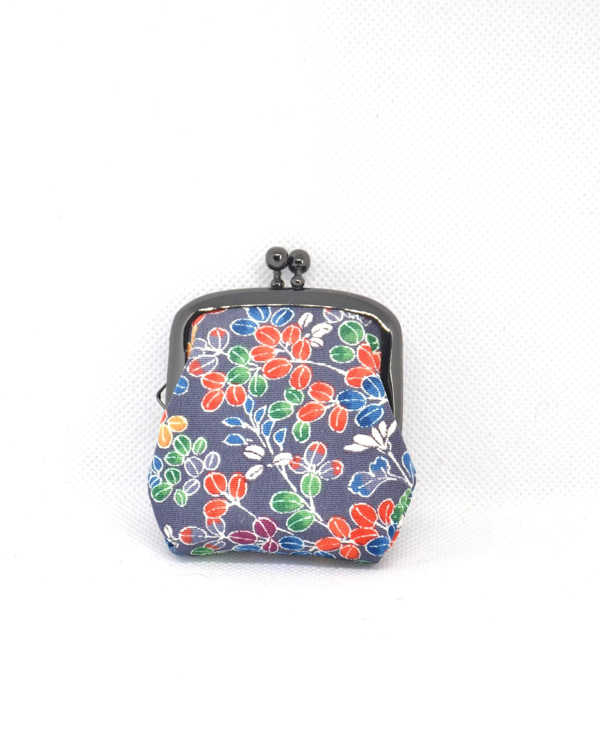 Kaga Yuzen Silk Gamaguchi Coin Purse back view displaying the colorful traditional silk fabric