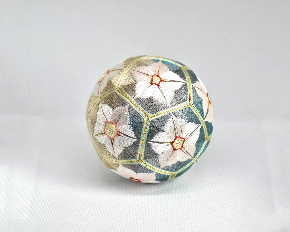 Hand-Embroidered Japanese Temari Folk Art Ball table scatters with colorful threads