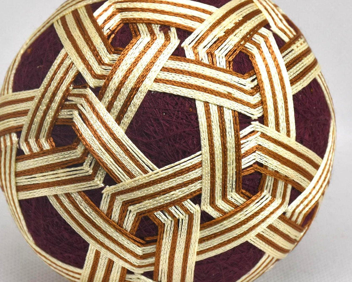Hand-Embroidered Japanese Temari Ball Folk Art pattern detail showing geometric embroidered colorful threads
