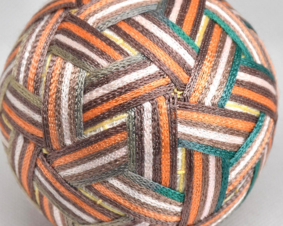 Hand-Embroidered Japanese Temari Ball folk art table scatter closeup highlighting the colorful threadwork details