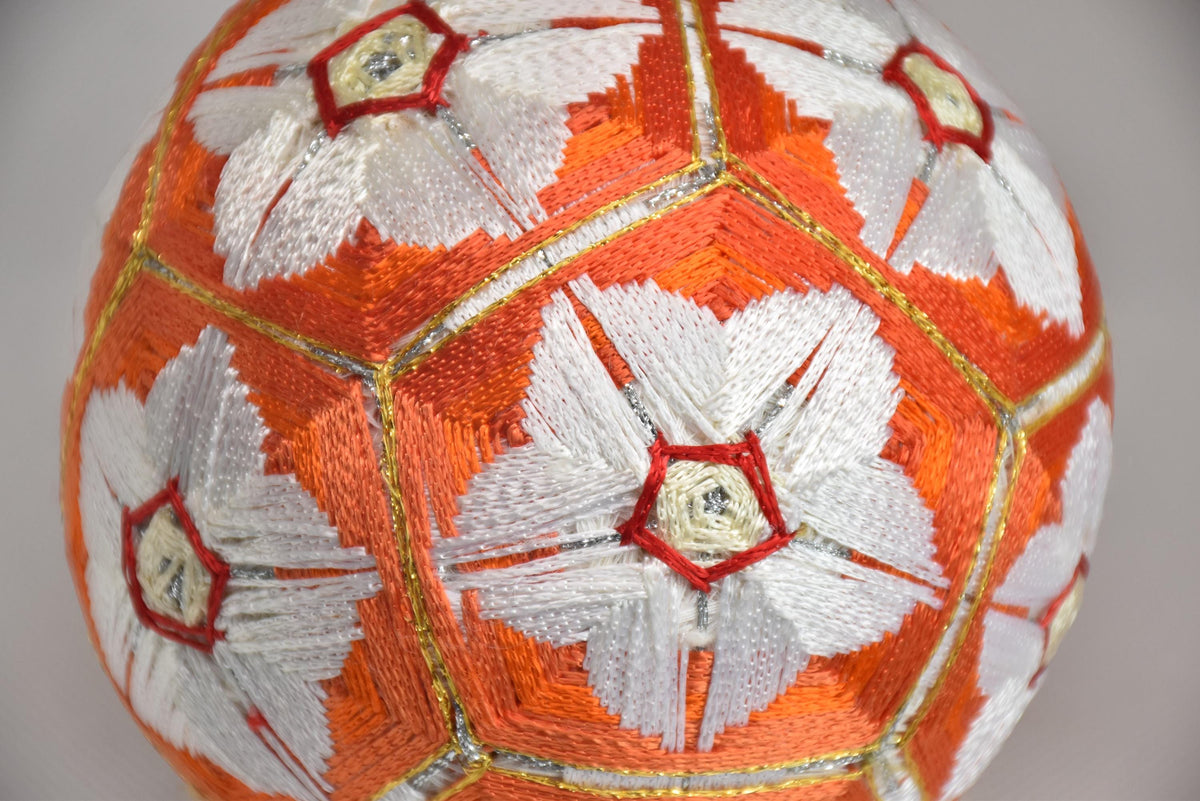 Hand-Embroidered Japanese Temari Ball Folk Art pattern detail showing colorful embroidery