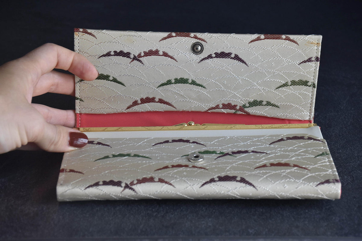 Shiseido Japanese Kimono Clutch With Traditional Weaves open view showing interior
