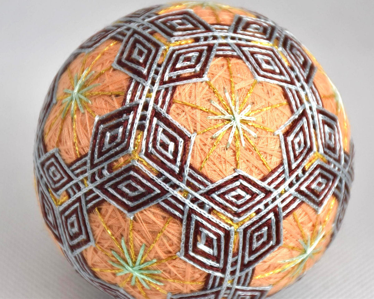 Hand-Embroidered Japanese Temari Folk Art Ball thread pattern