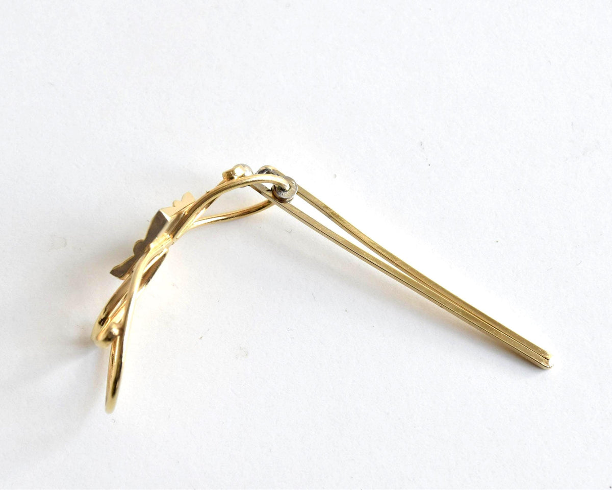 Floral Zogan Damascene Hair Ornament Gold And Black open clasp showing the hairpin bar and hinge