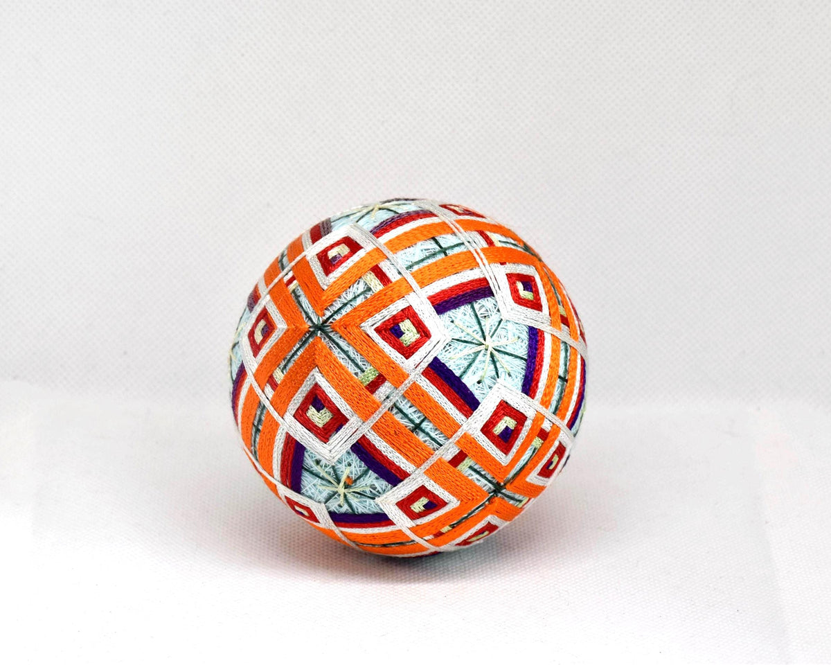 Japanese Temari Ball Traditional Folk Art Fabric Ball featuring vibrant hand embroidered threads