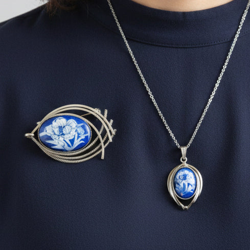 Handcrafted vintage Japanese jewelry including cloisonné earrings, rings, and unique accessory sets.