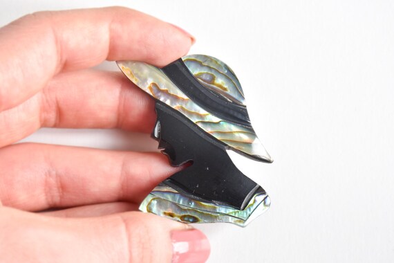 Abalone Shell Brooch - Silhouette With Hat
