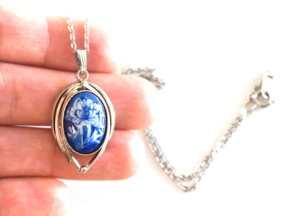 Porcelain Pendant Necklace, Blue And White Japanese
