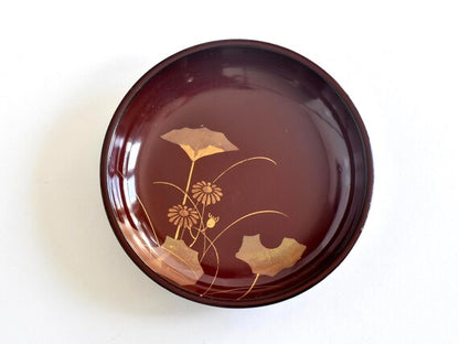 Japanese Urushi Lacquer Plates With Gold Floral Designs