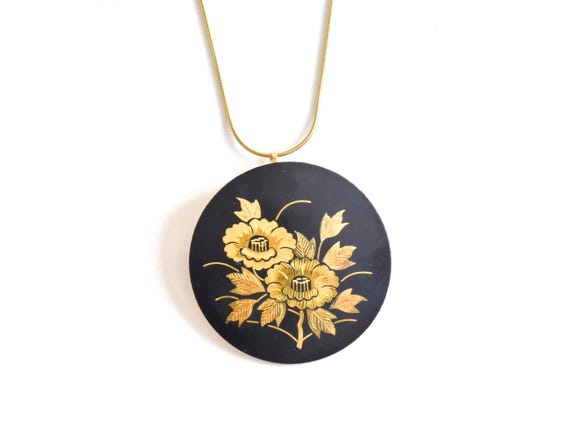 Damascene Peony Pendant Necklace Brooch