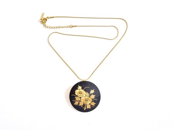 Damascene Peony Pendant Necklace Brooch