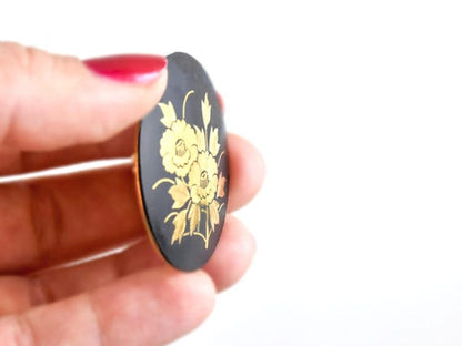 Damascene Peony Pendant Necklace Brooch