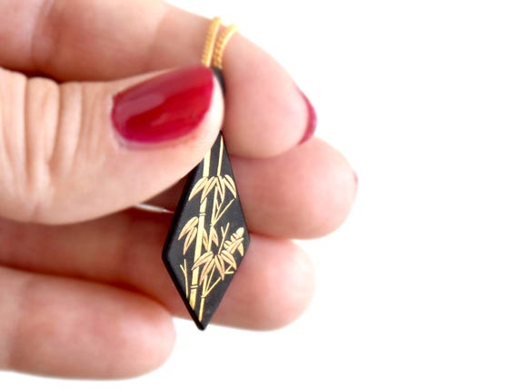 Damascene Pendant Necklace: Black & Gold Bamboo