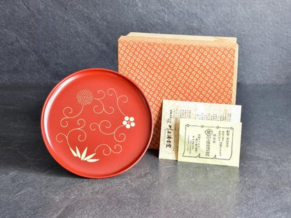 Red Lacquer Pedestal Plate With Gold Motif