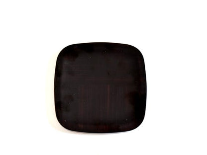 Japanese Urushi Lacquer Coaster Tsubaki Camellia serving tray showing the plain back side with dark wood grain
