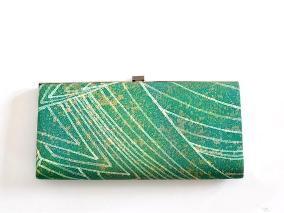 Japanese Silk Clutch | Geometric Pattern bag shown from the back displaying the continuous fabric design