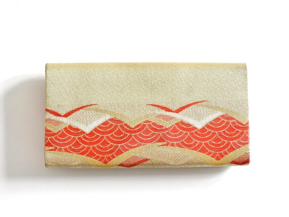 Gold Red Wave Silk Kimono Clutch