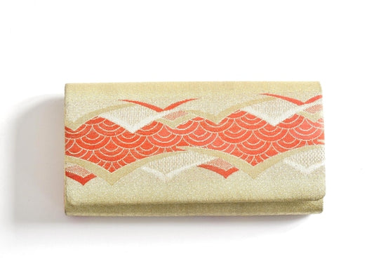 Gold Red Wave Silk Kimono Clutch
