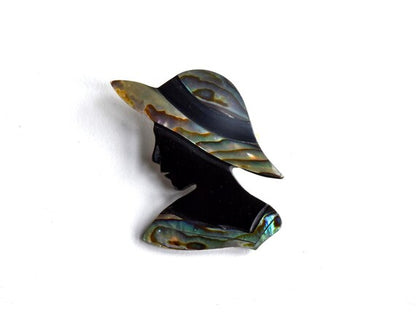Abalone Shell Brooch - Silhouette With Hat