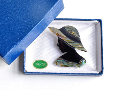 Abalone Shell Brooch - Silhouette With Hat