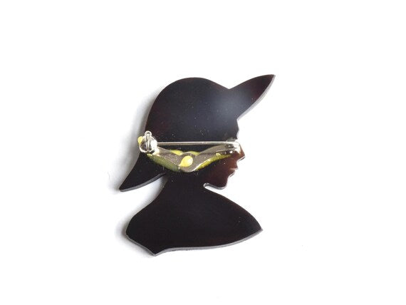 Abalone Shell Brooch - Silhouette With Hat