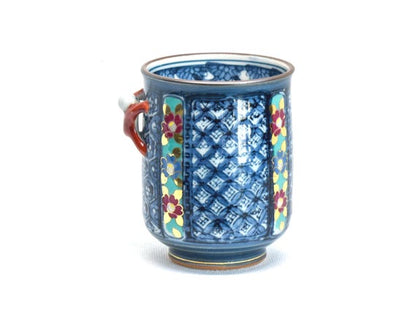 Kiyomizu-Yaki Yunomi Cup Floral Motif Sculpted Handle