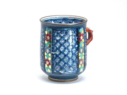 Kiyomizu-Yaki Yunomi Cup Floral Motif Sculpted Handle