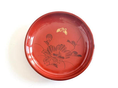 Japanese Urushi Lacquer Plates With Gold Floral Designs
