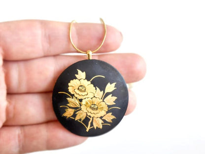 Damascene Peony Pendant Necklace Brooch