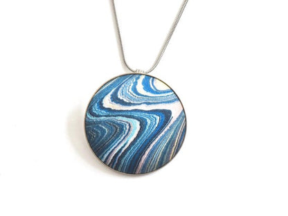Aizome Suminagashi Brooch Pendant