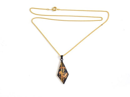 Damascene Pendant Necklace: Black & Gold Bamboo
