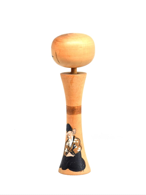Kokeshi Doll: Elder Figure & Calligraphy