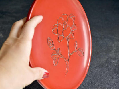 Red Carved Lacquer Camellia Plate