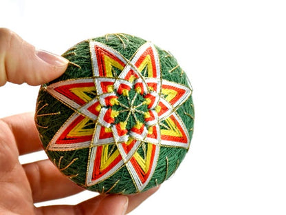 Japanese Temari Ball Geometric Green Yellow