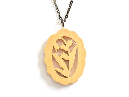 Oyama Tsuge Wood Tulip Pendant Necklace